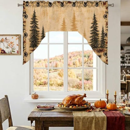Vintage Wildlife Swag Curtains Valance and Tier Set Black & Brown / 56x36 Inch