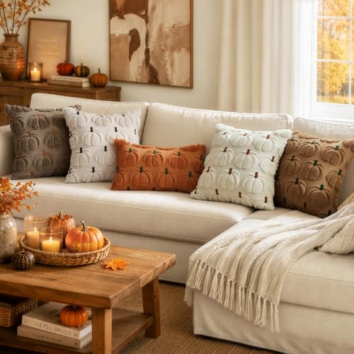 MIULEE Fall Pumpkin Pillow Covers Set of 2 - 18x18 Inch Beige Decor