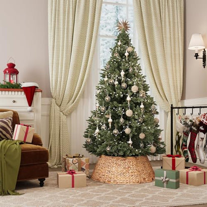28 Inch Woven Rattan Christmas Tree Collar - Natural, 5-Piece Xmas Tree Skirt