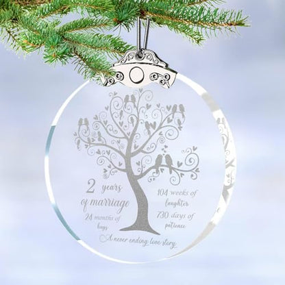 2nd Wedding Anniversary Ornament - Crystal Glass Gift for Husband & Wife