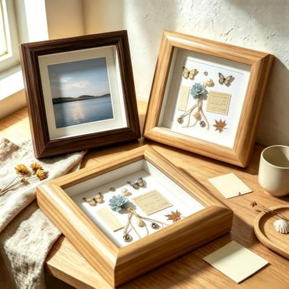 Wood Color 2-Pack Shadow Box Picture Frames 4x4 Inch Deep Glass DIY Display