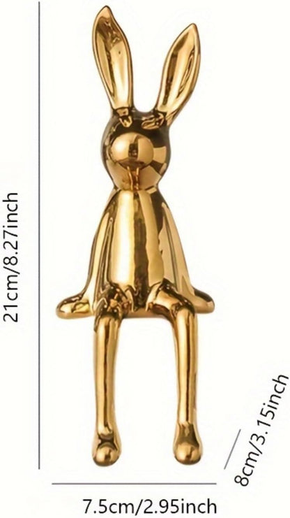 Skiennix Ceramic Long-Eared Rabbit Statue - Elegant Home Decor Accent in Gold Finish