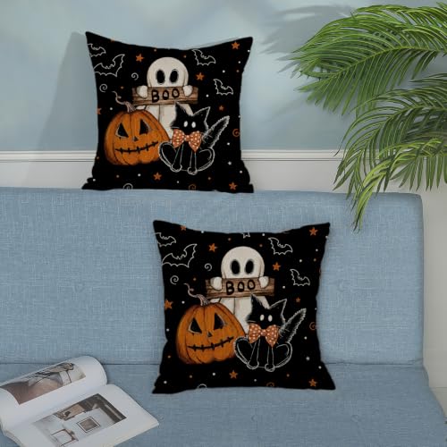 Halloween Pumpkin & Ghost Throw Pillow Covers 18x18 Inch 2 Pack - Autumn Home Decor