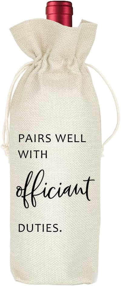 Socive Wedding Wine Bag, Officiant Wine Bag Gift, Officiant & Pastor Gifts, Burlap Drawstring Wine Bag