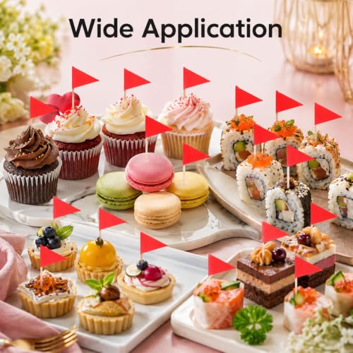 100 Pack Red Toothpick Flags for Cupcake & Party Decoration