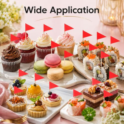 100 Pack Red Toothpick Flags for Cupcake & Party Decoration