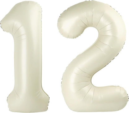 Skiennix 40-Inch Cream Number Balloons - Large 12 & 21 Birthday Decorations | Perfect for Weddings & Graduations