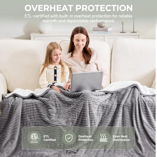 Queen Size Dual Control Electric Heated Blanket - 84x90 Grey - Separate Heat Zones