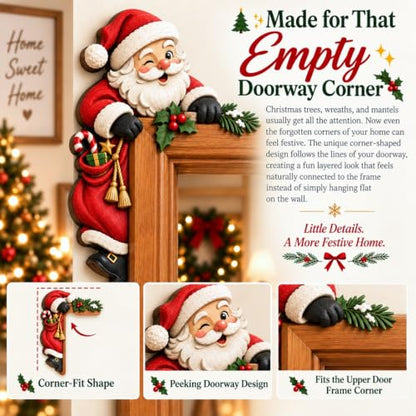 Christmas Peekaboo Door Frame Corner Decor Snow - Holiday Wall Art