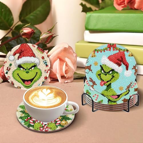 Christmas Diamond Art Coasters Kit 8 Pieces with Holder - JXBD155-US