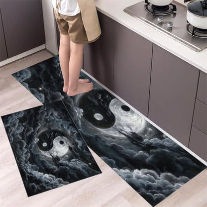 Dark Gray Clouds Mist Tai Chi Yin Yang Kitchen Rugs 2-Piece Non-Slip Mat Set 20x32 & 20x71 Inches Variation of THIS listing