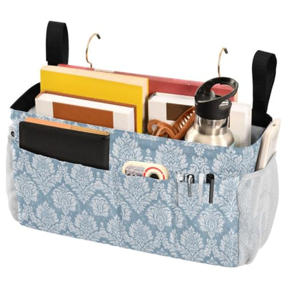 Blue Paisley Floral Bedside Storage Caddy Organizer Hanging Bed Caddy with 6 Pockets