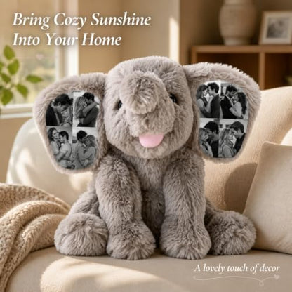 Personalized Photo Elephant Stuffed Animal with Hidden Ear Pictures - Style 95