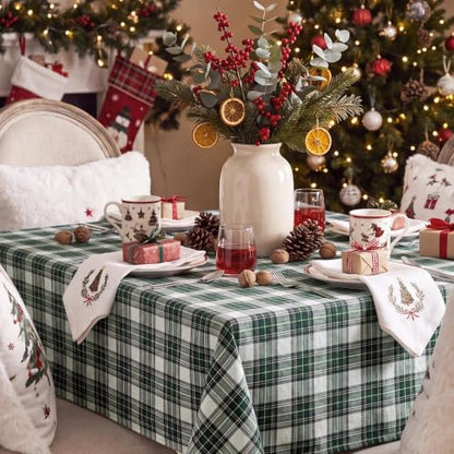 Christmas Plaid Tablecloth Rectangle Green White 60x84 with Variation - Softalker