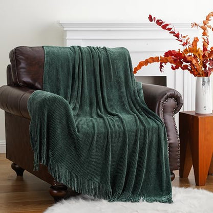 Dark Green Throw Blanket for Couch 60x80 Inches - Soft Farmhouse Style Bed Cover
