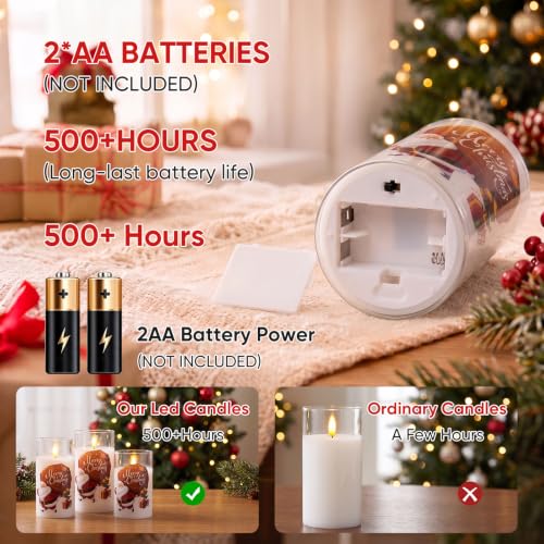Christmas Flameless Battery-Operated LED Candles Set of 3 with Santa & Snowman Variation