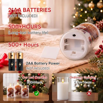 Christmas Flameless Battery-Operated LED Candles Set of 3 with Santa & Snowman Variation