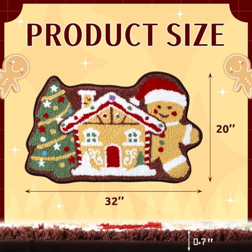 Christmas Gingerbread House Bath Mat 20x32 Inch - Winter Bathroom Rug Decor