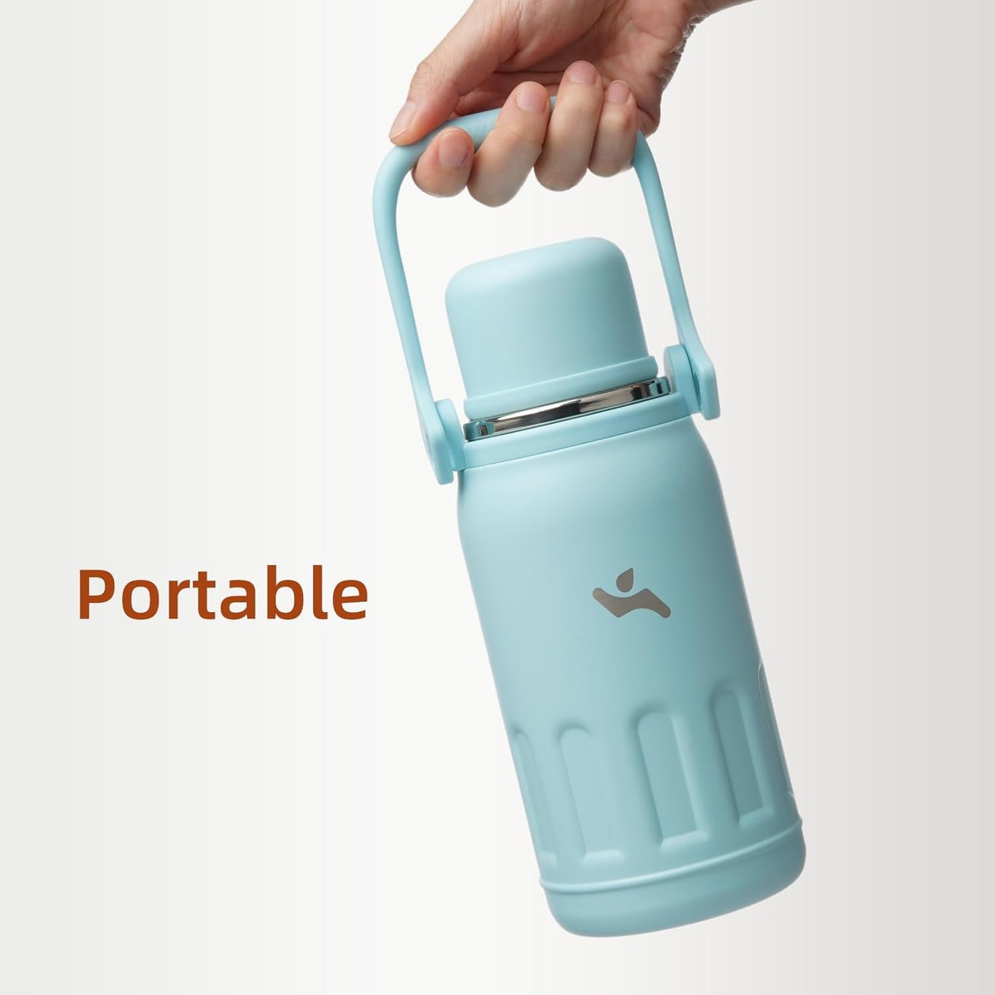 Skiennix Insulated Water Bottle - 40 Oz Vacuum Travel Tumbler with Handle & Strap | Cyan Blue