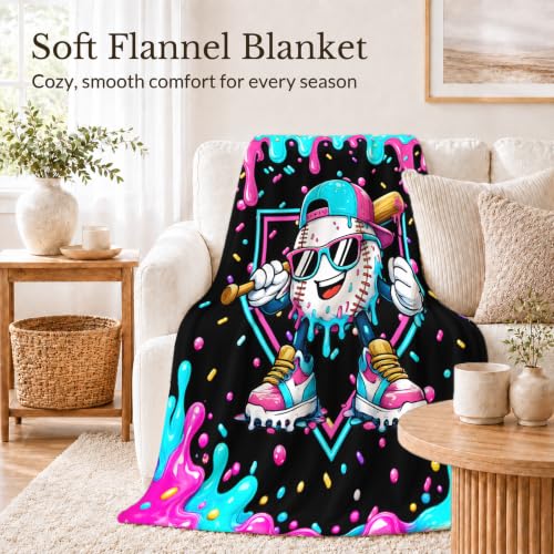 Purple Baseball Drip Blanket for Boys - Flannel Throw for Kids 40x50 inches