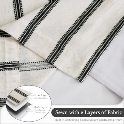 Blackout Linen Chenille Stripe Farmhouse Drapes - 52"W x 96"L, Pack of 2