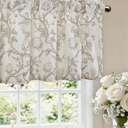 Protea Line Linen Valance Curtain 52x14 Inch Taupe Farmhouse Style