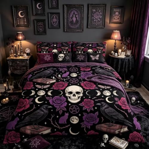 Gothic Queen Comforter Set for Kids Boys Girls Bedroom Decor - 3 Piece