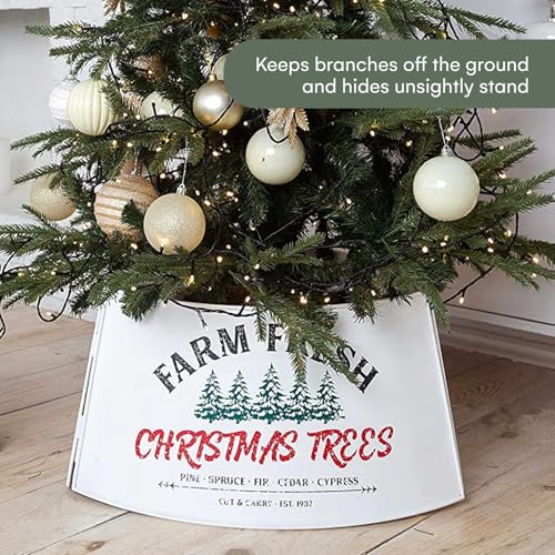 Oversized Galvanized Christmas Tree Collar - White Adjustable Metal Base Cover, 36 Inch Diameter - Rustic & Contemporary Holiday Decor