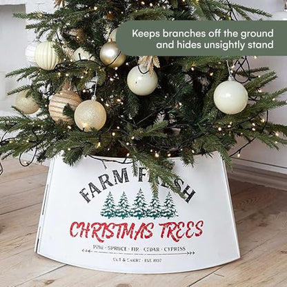 Oversized Galvanized Christmas Tree Collar - White Adjustable Metal Base Cover, 36 Inch Diameter - Rustic & Contemporary Holiday Decor