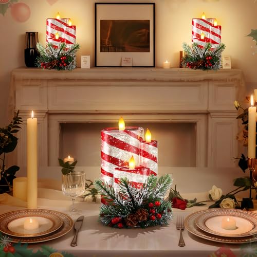 Christmas Snow Globe Flameless Candle with Spinning Glitter - Candy Color LED Tabletop Decor