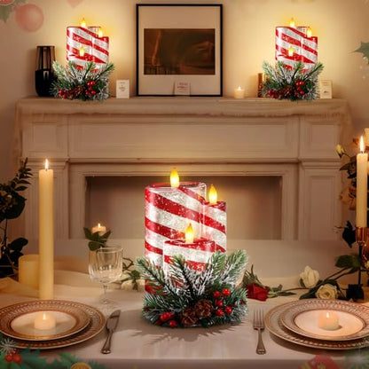 Christmas Snow Globe Flameless Candle with Spinning Glitter - Candy Color LED Tabletop Decor