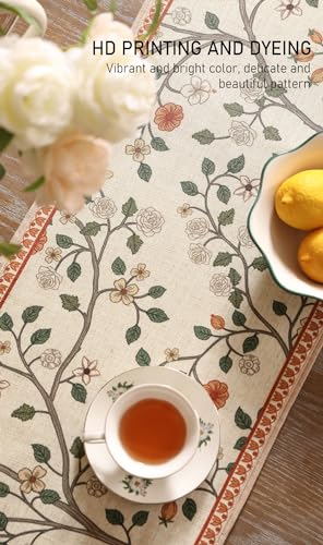 Flora 12x87 Inch Vintage Classic Table Runner - Elegant Linen & Polyester Design
