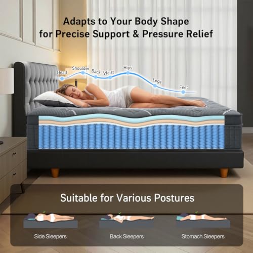 Queen Mattress 10 Inch Hybrid Cooling Gel Memory Foam with Pocket Springs - Medium Firm, Zoned Support, Removable Cover