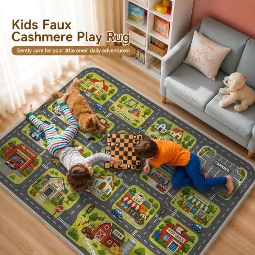 Kids Town Road Rug - Car Play Map Carpet for Playroom, 3 x 5 ft - Town Car Road Variation