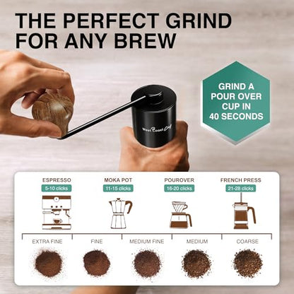 West Coast Chef Manual Coffee Grinder - Manual Burr Grinder, Portable Coffee Grinder Manual - Espresso Hand Grinder Coffee - Manual Coffee Bean Grinder - Travel Coffee Grinder Hand Coffee Grinder Burr