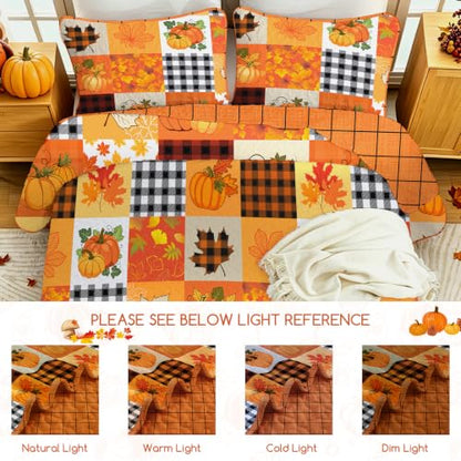 Thanksgiving Fall Quilt Set Queen Size Orange Patchwork Bedspread