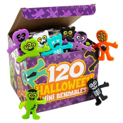 Mini Halloween Toys Bulk Pack - Bendable Spooky Character Figures for Party Favors