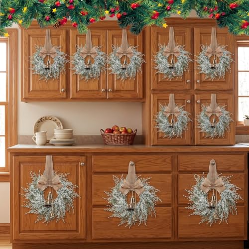 Mini Christmas Wreaths with Bells and Ribbons, 6 Pack - 10 Inch Holiday Decor