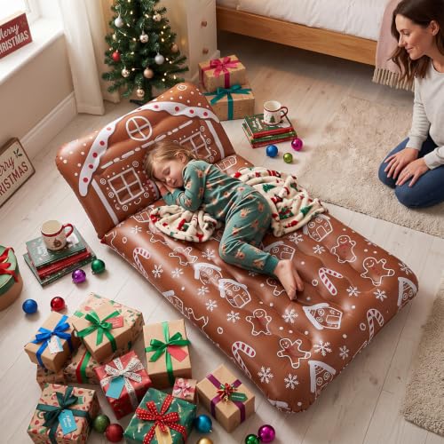 Gingerbread Christmas Movie Night Inflatable Mattress - Holiday Guest Bed