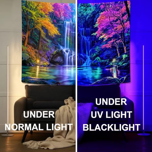 Blacklight Waterfall Forest Tapestry 48 x 36 Inch - Purple Blue Variation