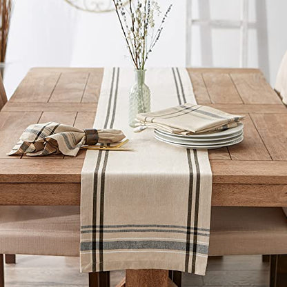 Farmhouse Style Cotton Table Runner 14x108 Inches Taupe Black - DII Collection Taupe/Black