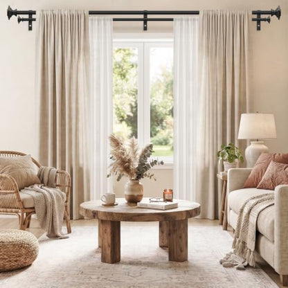 Black Square Double Curtain Rod 36-122 Inch - Modern Metal Drapery Hardware