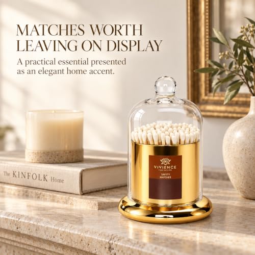 Decorative Match Holder Jar with Clear Dome and Gold-Tone Base