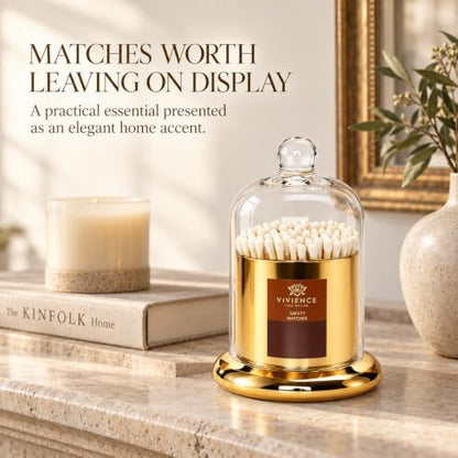 Decorative Match Holder Jar with Clear Dome and Gold-Tone Base