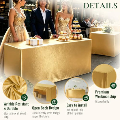Gold 8ft Fitted Tablecloth Set - 2 Pack Open Back Rectangle Cover