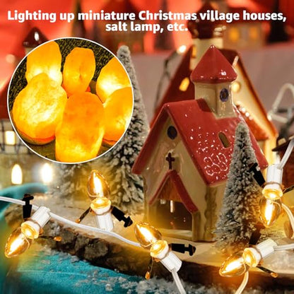Christmas Village Lights with 5 LED Bulbs - 9FT C7 Cord Clips Accessory