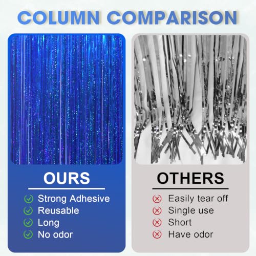 Laser Blue Foil Fringe Backdrop Curtains - 2 Pack 3.3x8.2 Feet - Variation of Laser Blue / 2