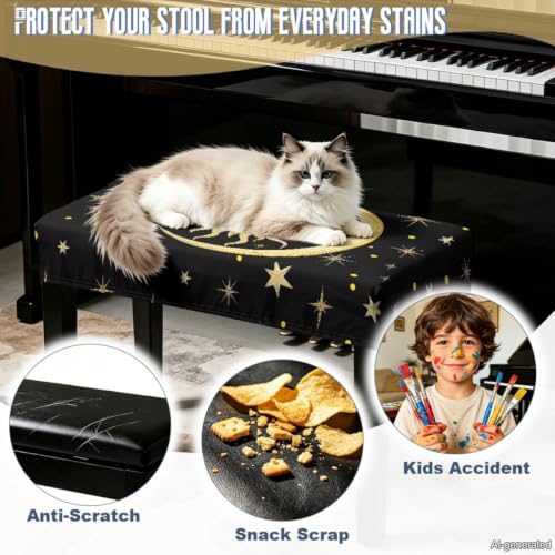 Sun and Moon Piano Bench Cushion Cover - Small, Breathable & Elastic