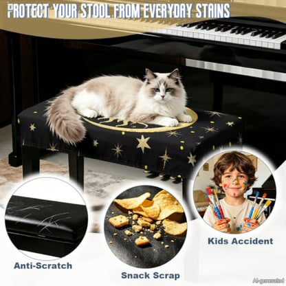 Sun and Moon Piano Bench Cushion Cover - Small, Breathable & Elastic