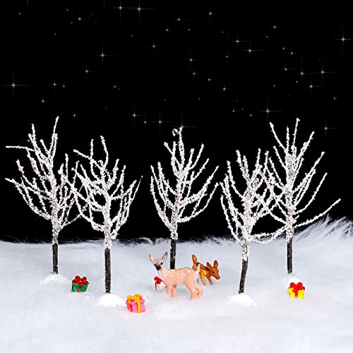 Mini Christmas Village Decor Trees Snow Covered Set - 7 Pieces, Var of THIS listing